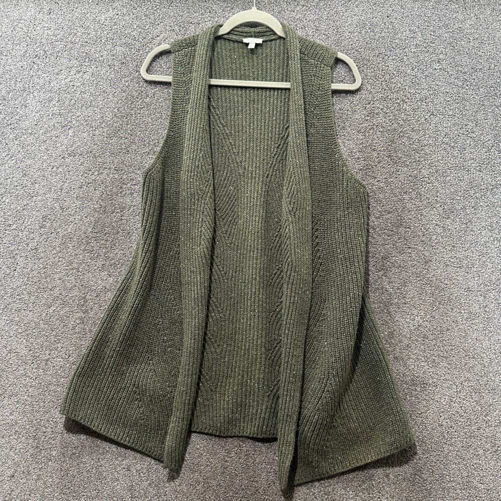 Talbots Cardigan Sweater Women Small Green Ribbed Knit Open Front Vest Earthy